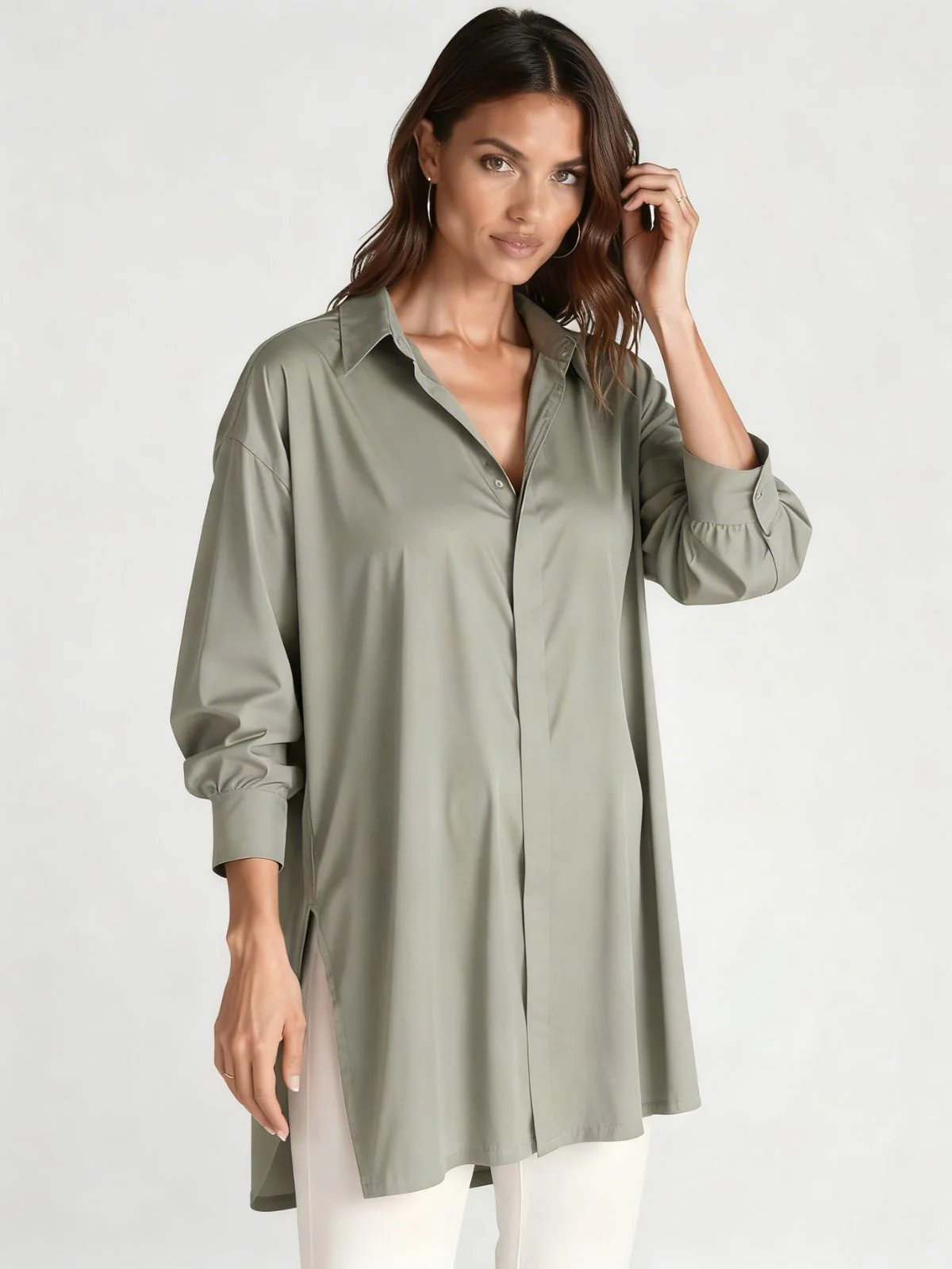 Oversized Lapel Button Shirt Dress - Image 12