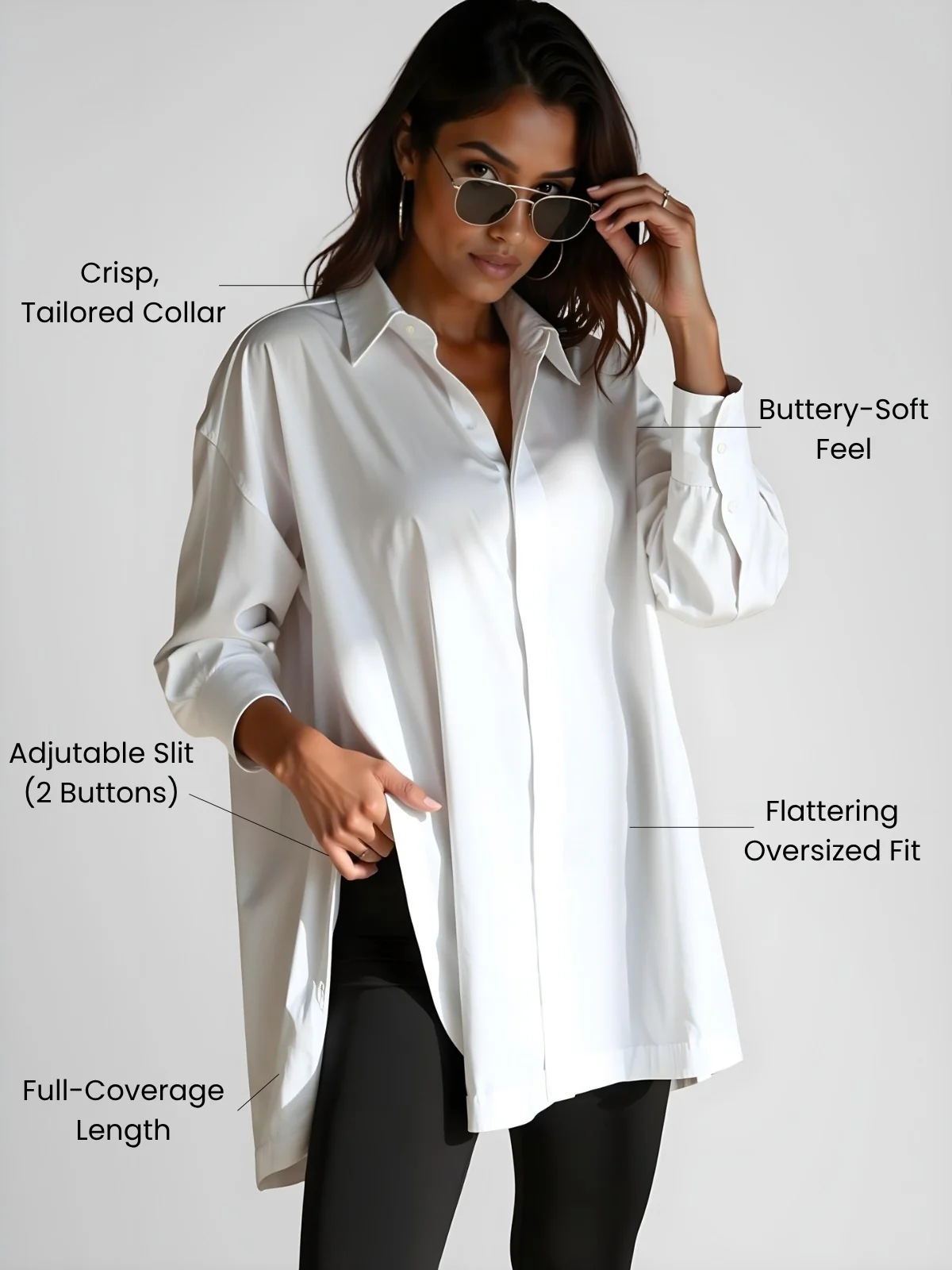 Oversized Lapel Button Shirt Dress - Image 2