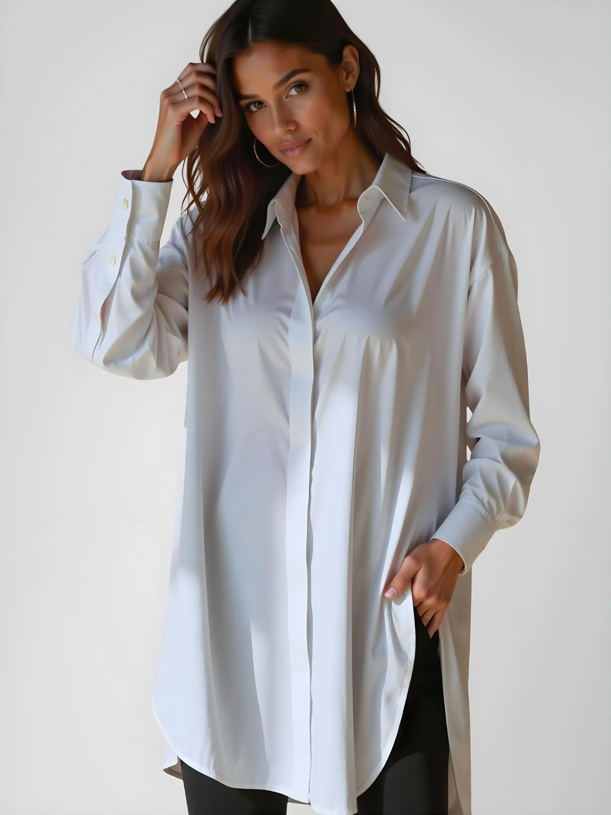 Oversized Lapel Button Shirt Dress - Image 5