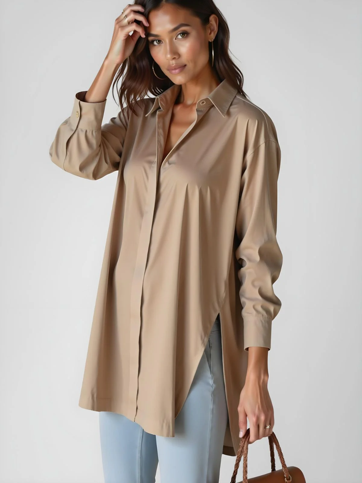 Oversized Lapel Button Shirt Dress - Image 9
